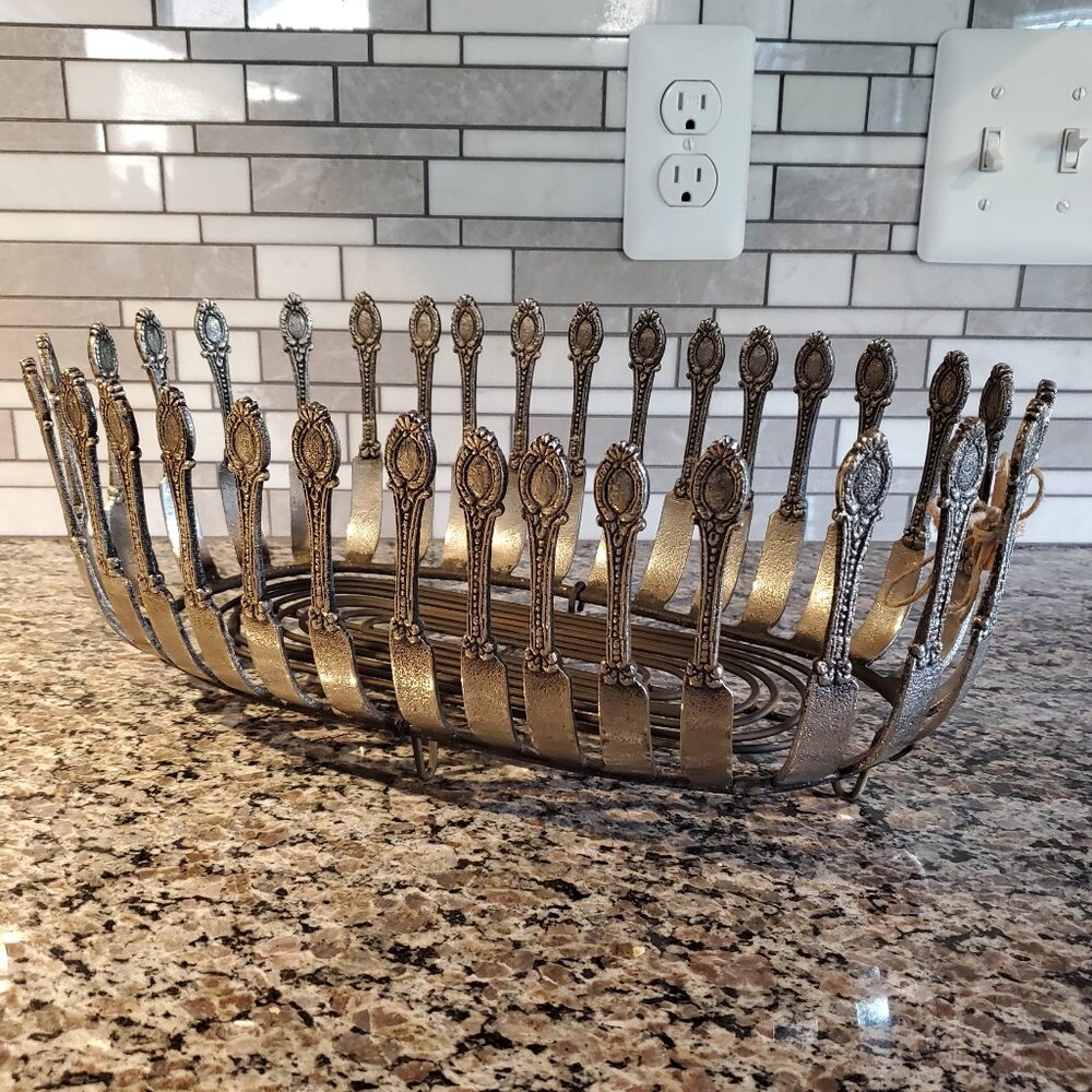 *Donating Soon - Make Offer* Butter Knife Metal Bread Basket by Mud Pie Silver